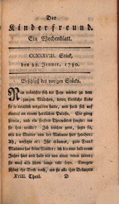 Der Kinderfreund Samstag 22. Januar 1780