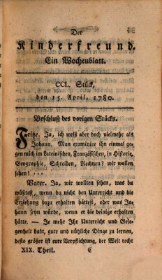 Der Kinderfreund Samstag 15. April 1780