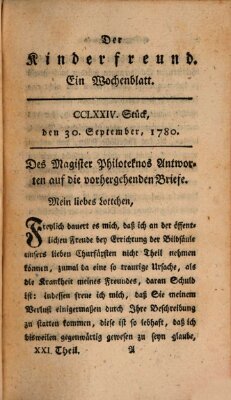 Der Kinderfreund Samstag 30. September 1780