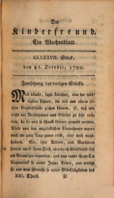 Der Kinderfreund Samstag 21. Oktober 1780