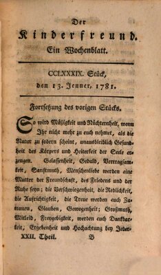 Der Kinderfreund Samstag 13. Januar 1781