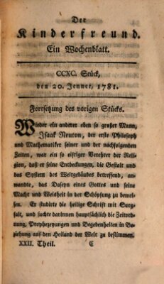 Der Kinderfreund Samstag 20. Januar 1781