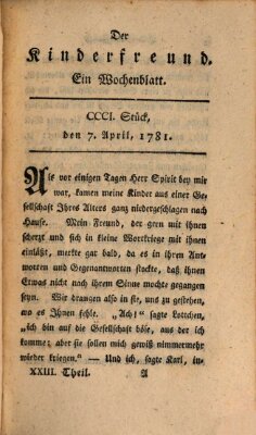 Der Kinderfreund Samstag 7. April 1781