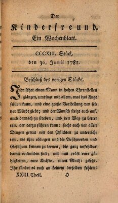 Der Kinderfreund Samstag 30. Juni 1781