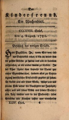 Der Kinderfreund Samstag 4. August 1781