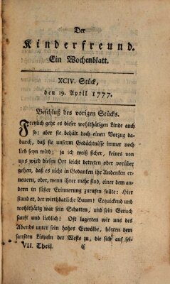 Der Kinderfreund Samstag 19. April 1777