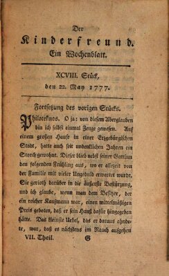 Der Kinderfreund Donnerstag 22. Mai 1777