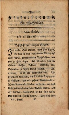 Der Kinderfreund Samstag 2. August 1777