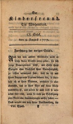 Der Kinderfreund Samstag 9. August 1777