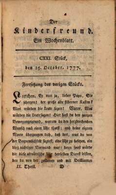 Der Kinderfreund Samstag 25. Oktober 1777