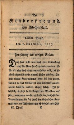 Der Kinderfreund Samstag 1. November 1777