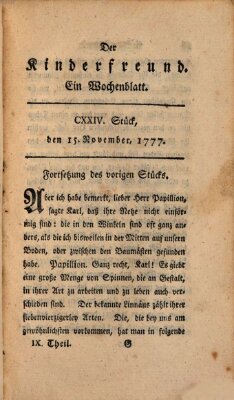 Der Kinderfreund Samstag 15. November 1777