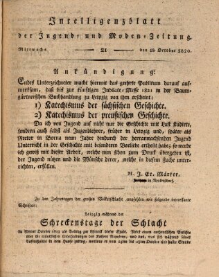 Neue Jugendzeitung (Bildungsblätter oder Zeitung für die Jugend) Mittwoch 18. Oktober 1820