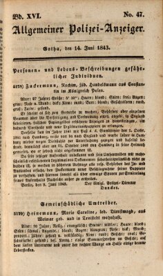 Allgemeiner Polizei-Anzeiger Mittwoch 14. Juni 1843