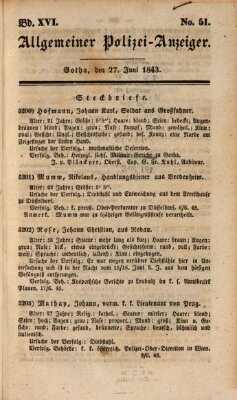 Allgemeiner Polizei-Anzeiger Dienstag 27. Juni 1843