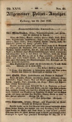 Allgemeiner Polizei-Anzeiger Samstag 10. Juni 1848