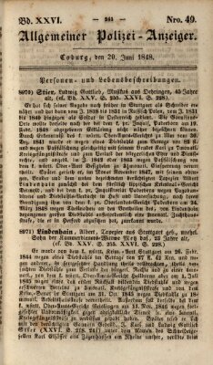 Allgemeiner Polizei-Anzeiger Dienstag 20. Juni 1848