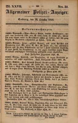 Allgemeiner Polizei-Anzeiger Montag 16. Oktober 1848