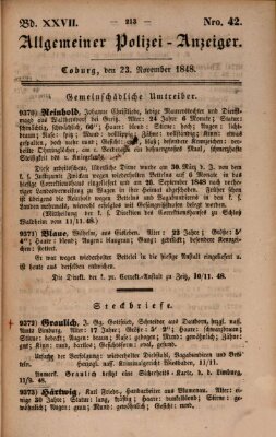 Allgemeiner Polizei-Anzeiger Donnerstag 23. November 1848