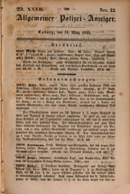 Allgemeiner Polizei-Anzeiger Freitag 16. März 1849