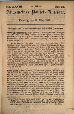 Allgemeiner Polizei-Anzeiger Montag 19. März 1849