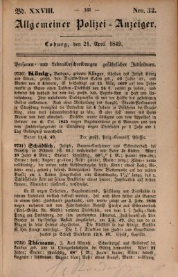 Allgemeiner Polizei-Anzeiger Samstag 21. April 1849