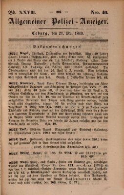 Allgemeiner Polizei-Anzeiger Montag 21. Mai 1849