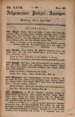 Allgemeiner Polizei-Anzeiger Freitag 1. Juni 1849