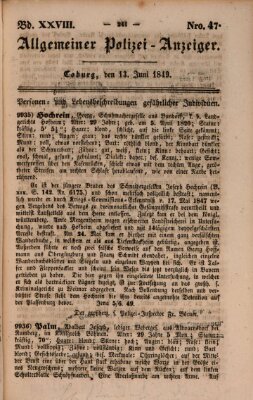 Allgemeiner Polizei-Anzeiger Mittwoch 13. Juni 1849