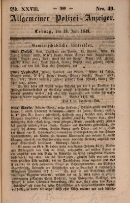 Allgemeiner Polizei-Anzeiger Dienstag 19. Juni 1849