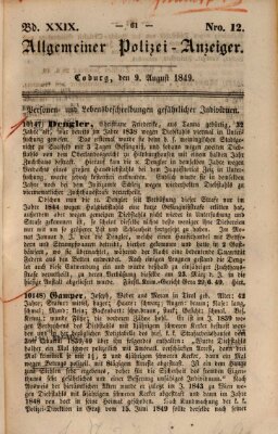 Allgemeiner Polizei-Anzeiger Donnerstag 9. August 1849