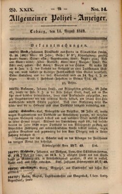 Allgemeiner Polizei-Anzeiger Dienstag 14. August 1849