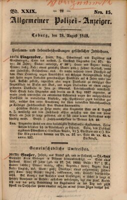 Allgemeiner Polizei-Anzeiger Samstag 18. August 1849