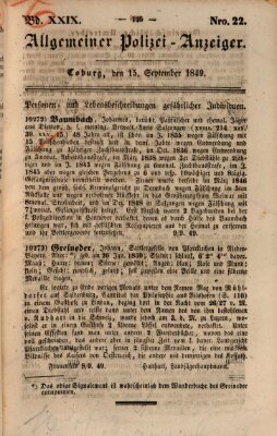 Allgemeiner Polizei-Anzeiger Samstag 15. September 1849