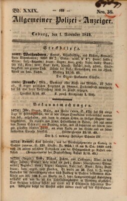 Allgemeiner Polizei-Anzeiger Donnerstag 1. November 1849