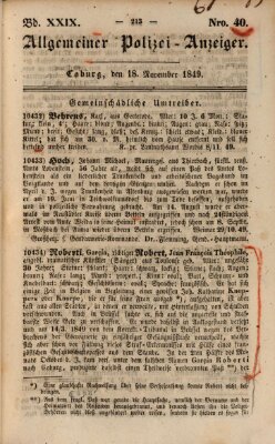 Allgemeiner Polizei-Anzeiger Sonntag 18. November 1849