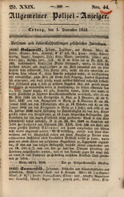 Allgemeiner Polizei-Anzeiger Samstag 1. Dezember 1849