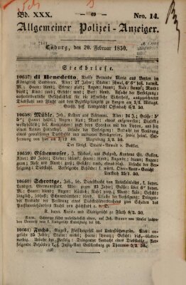 Allgemeiner Polizei-Anzeiger Mittwoch 20. Februar 1850