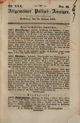 Allgemeiner Polizei-Anzeiger Montag 25. Februar 1850