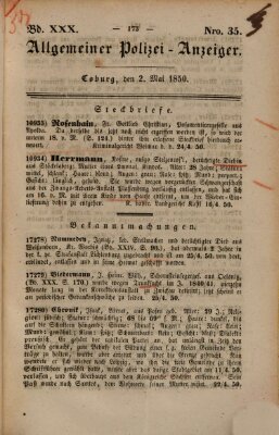 Allgemeiner Polizei-Anzeiger Donnerstag 2. Mai 1850