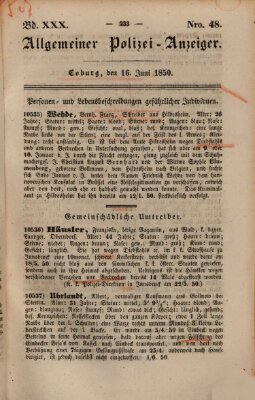 Allgemeiner Polizei-Anzeiger Sonntag 16. Juni 1850