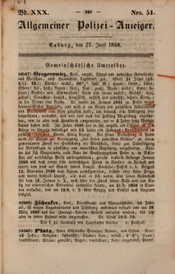 Allgemeiner Polizei-Anzeiger Donnerstag 27. Juni 1850