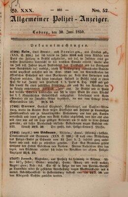 Allgemeiner Polizei-Anzeiger Sonntag 30. Juni 1850