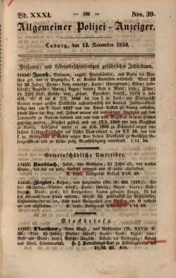 Allgemeiner Polizei-Anzeiger Mittwoch 13. November 1850