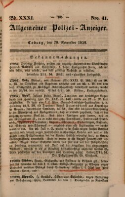 Allgemeiner Polizei-Anzeiger Mittwoch 20. November 1850