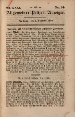 Allgemeiner Polizei-Anzeiger Montag 2. Dezember 1850