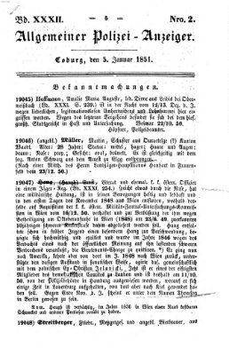 Allgemeiner Polizei-Anzeiger Sonntag 5. Januar 1851