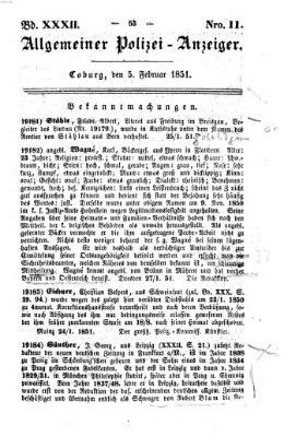 Allgemeiner Polizei-Anzeiger Mittwoch 5. Februar 1851