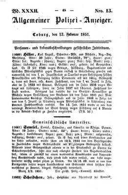 Allgemeiner Polizei-Anzeiger Mittwoch 12. Februar 1851