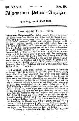 Allgemeiner Polizei-Anzeiger Sonntag 6. April 1851